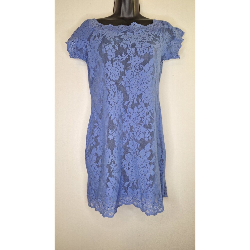 Y2k Victoria's Secret Lace Blue Mini Dress Chemise Sz L Lingerie Coquette Romanc
